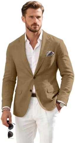 Linen Mens Suit Jacket Retro Blazer Casual Slim Fit Blazers Tux Jackets Wedding Prom Suit Separates Linen Sport Coat for Men