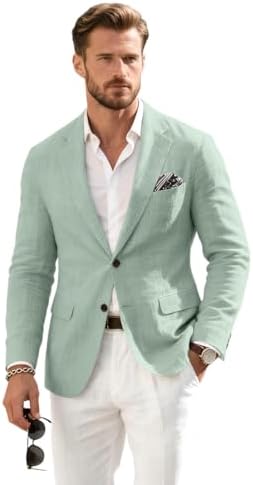 Linen Mens Suit Jacket Retro Blazer Casual Slim Fit Blazers Tux Jackets Wedding Prom Suit Separates Linen Sport Coat for Men