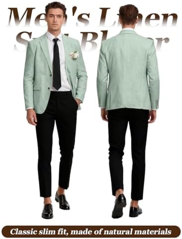 Linen Mens Suit Jacket Retro Blazer Casual Slim Fit Blazers Tux Jackets Wedding Prom Suit Separates Linen Sport Coat for Men