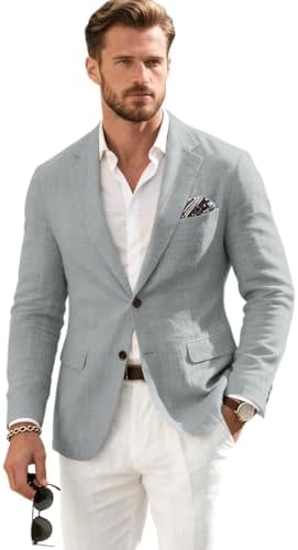 Linen Mens Suit Jacket Retro Blazer Casual Slim Fit Blazers Tux Jackets Wedding Prom Suit Separates Linen Sport Coat for Men