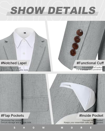 Linen Mens Suit Jacket Retro Blazer Casual Slim Fit Blazers Tux Jackets Wedding Prom Suit Separates Linen Sport Coat for Men