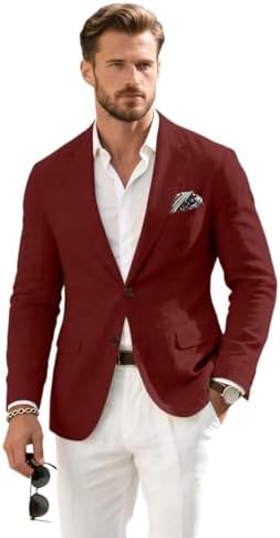 Linen Mens Suit Jacket Retro Blazer Casual Slim Fit Blazers Tux Jackets Wedding Prom Suit Separates Linen Sport Coat for Men