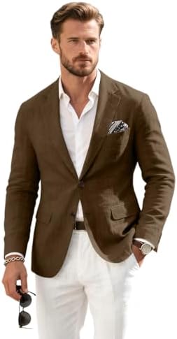 Linen Mens Suit Jacket Retro Blazer Casual Slim Fit Blazers Tux Jackets Wedding Prom Suit Separates Linen Sport Coat for Men