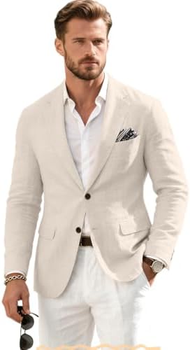Talla M, Linen Mens Suit Jacket Retro Blazer Casual Slim Fit Blazers Tux Jackets Wedding Prom Suit Separates Linen Sport Coat for Men