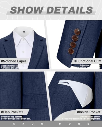 Talla M, Linen Mens Suit Jacket Retro Blazer Casual Slim Fit Blazers Tux Jackets Wedding Prom Suit Separates Linen Sport Coat for Men