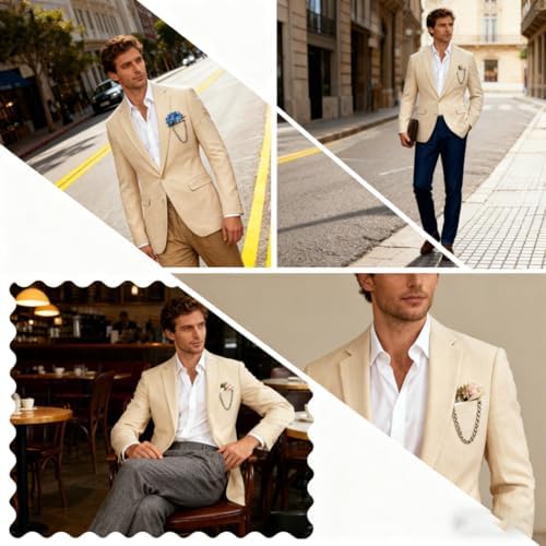Talla M, Linen Mens Suit Jacket Retro Blazer Casual Slim Fit Blazers Tux Jackets Wedding Prom Suit Separates Linen Sport Coat for Men