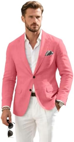 Talla M, Linen Mens Suit Jacket Retro Blazer Casual Slim Fit Blazers Tux Jackets Wedding Prom Suit Separates Linen Sport Coat for Men