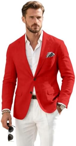 Talla M, Linen Mens Suit Jacket Retro Blazer Casual Slim Fit Blazers Tux Jackets Wedding Prom Suit Separates Linen Sport Coat for Men