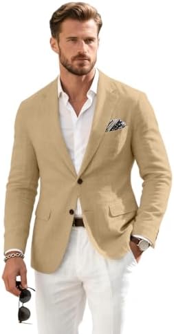 Talla M, Linen Mens Suit Jacket Retro Blazer Casual Slim Fit Blazers Tux Jackets Wedding Prom Suit Separates Linen Sport Coat for Men