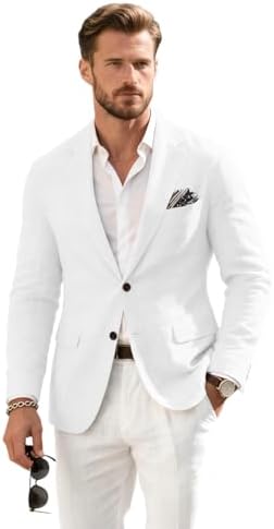 Talla M, Linen Mens Suit Jacket Retro Blazer Casual Slim Fit Blazers Tux Jackets Wedding Prom Suit Separates Linen Sport Coat for Men