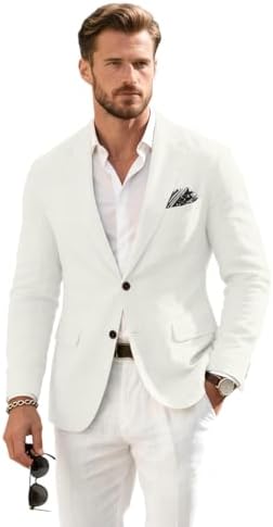 Talla M, Linen Mens Suit Jacket Retro Blazer Casual Slim Fit Blazers Tux Jackets Wedding Prom Suit Separates Linen Sport Coat for Men