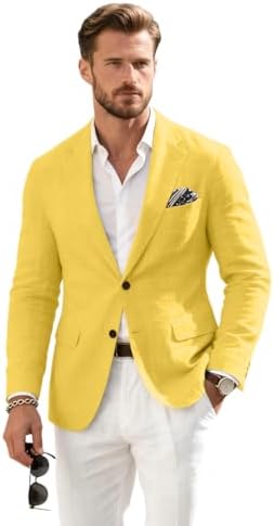Talla M, Linen Mens Suit Jacket Retro Blazer Casual Slim Fit Blazers Tux Jackets Wedding Prom Suit Separates Linen Sport Coat for Men