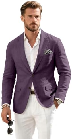 Talla M, Linen Mens Suit Jacket Retro Blazer Casual Slim Fit Blazers Tux Jackets Wedding Prom Suit Separates Linen Sport Coat for Men
