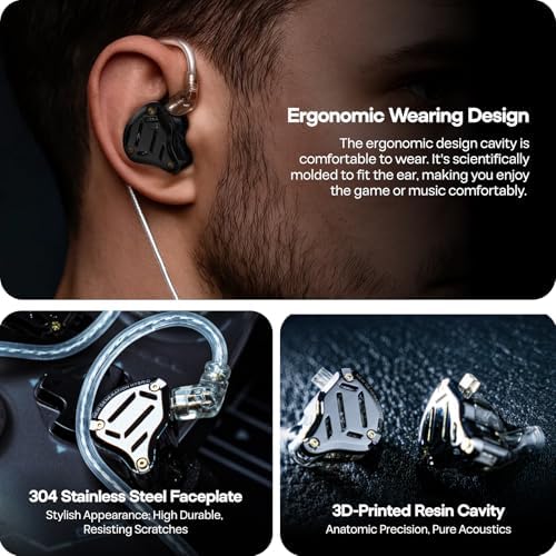 Linsoul KZ ZS10 PRO 2 In Ear Monitor IEM  1DD 4BA Hybrid Wired Earbuds  with 4 Level Tuning Switch  3 Way Crossover Gaming Earbuds  Silver plated IEM Cable for Musician Audiophile  Black  Without Mic 