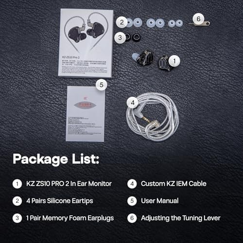 Linsoul KZ ZS10 PRO 2 In Ear Monitor IEM  1DD 4BA Hybrid Wired Earbuds  with 4 Level Tuning Switch  3 Way Crossover Gaming Earbuds  Silver plated IEM Cable for Musician Audiophile  Black  Without Mic 