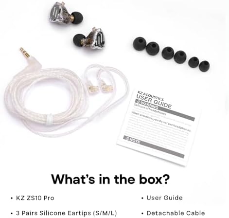 Linsoul KZ ZS10 Pro  4BA 1DD 5 Driver in Ear Monitor  HiFi Wired Earbuds  Gaming Earbuds  Hybrid IEM Earphones with Stainless Steel Faceplate  Detachable Cable for Musician with Mic  Black 