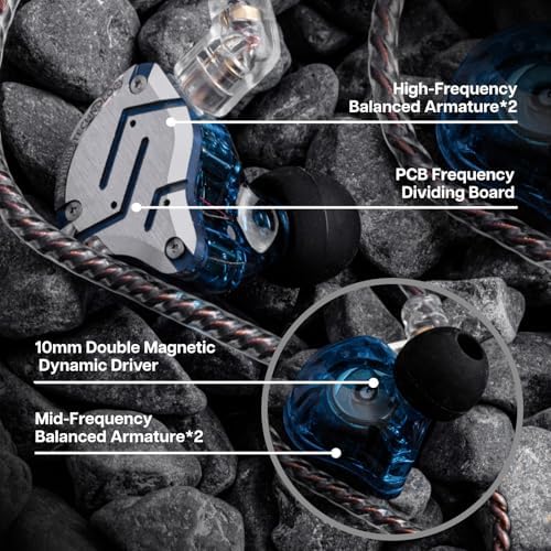 Linsoul KZ ZS10 Pro  4BA 1DD 5 Driver in Ear Monitor  HiFi Wired Earbuds  Gaming Earbuds  Hybrid IEM Earphones with Stainless Steel Faceplate  Detachable Cable for Musician with Mic  Black 