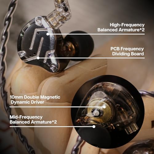 Linsoul KZ ZS10 Pro  4BA 1DD 5 Driver in Ear Monitor  HiFi Wired Earbuds  Gaming Earbuds  Hybrid IEM Earphones with Stainless Steel Faceplate  Detachable Cable for Musician with Mic  Black 