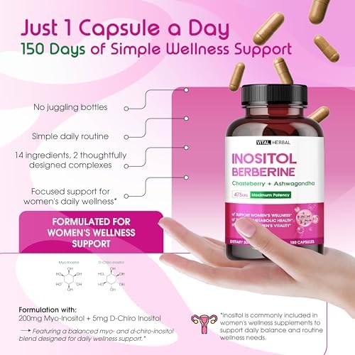 Liposomal Inositol with Berberine  Chasteberry & Ashwagandha   Supports Women s Wellness  Hormone Balance & Metabolism   150 Capsules