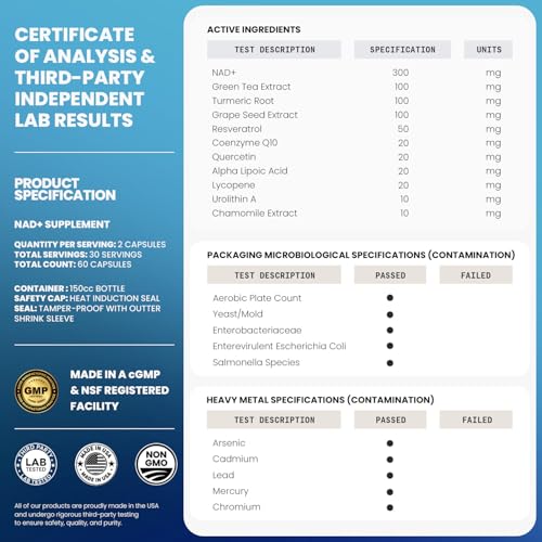 Liposomal NAD  Supplement Extra Strength   Urolithin A  Resveratrol  CoQ10   Women & Men   ALA  Green Tea  Quercetin  Lycopene   High Purity  Energy & Regeneration   Made in USA   60ct