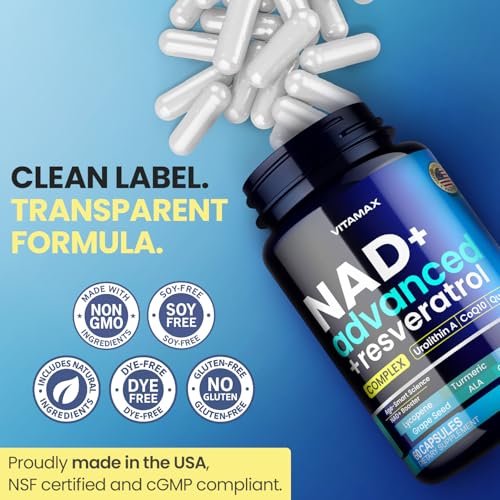 Liposomal NAD  Supplement Extra Strength   Urolithin A  Resveratrol  CoQ10   Women & Men   ALA  Green Tea  Quercetin  Lycopene   High Purity  Energy & Regeneration   Made in USA   60ct