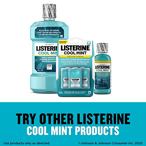 Listerine PocketPaks Cool Mint Breath Strips  Portable Pocket Sized Oral Care Mouth Freshener  Dissolving Strips Kill 99  of Bad Breath Germs  Sugar Free  3 x 24 Strip Packs