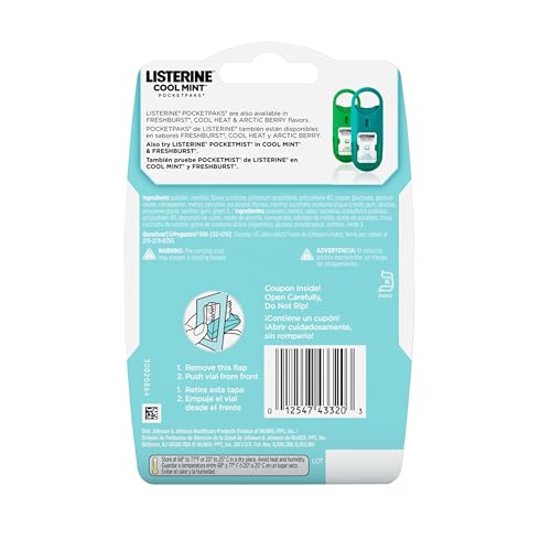 Listerine PocketPaks Cool Mint Breath Strips  Portable Pocket Sized Oral Care Mouth Freshener  Dissolving Strips Kill 99  of Bad Breath Germs  Sugar Free  3 x 24 Strip Packs