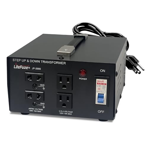LiteFuze 2000 Watt Japan Voltage Converter Transformer Step Up/Down   100v to 120v / 120v to 100v Japanese Power Converter   Fully Grounded Cord CE Certified