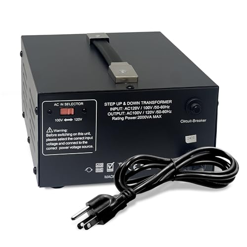 LiteFuze 2000 Watt Japan Voltage Converter Transformer Step Up/Down   100v to 120v / 120v to 100v Japanese Power Converter   Fully Grounded Cord CE Certified
