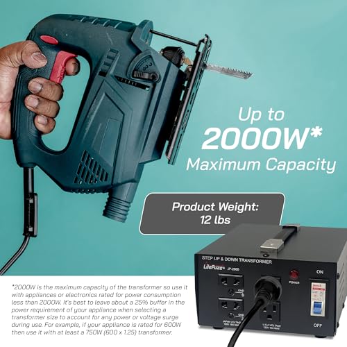 LiteFuze 2000 Watt Japan Voltage Converter Transformer Step Up/Down   100v to 120v / 120v to 100v Japanese Power Converter   Fully Grounded Cord CE Certified