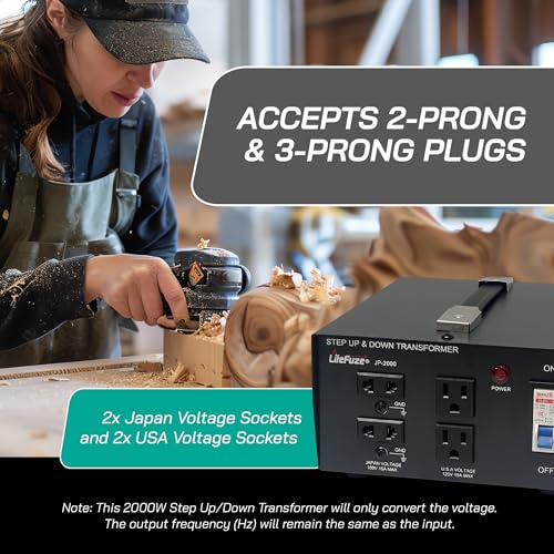 LiteFuze 2000 Watt Japan Voltage Converter Transformer Step Up/Down   100v to 120v / 120v to 100v Japanese Power Converter   Fully Grounded Cord CE Certified