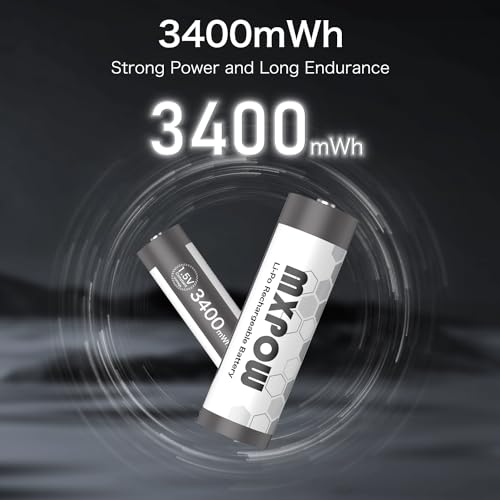 Lithium Batteries AA 8 Pack with Charger  3400mWh High Power Lithium 1 5V Rechargeable Li ion Batteries AA 1400  Cycles  LCD Charger 8Pack 3400mWh