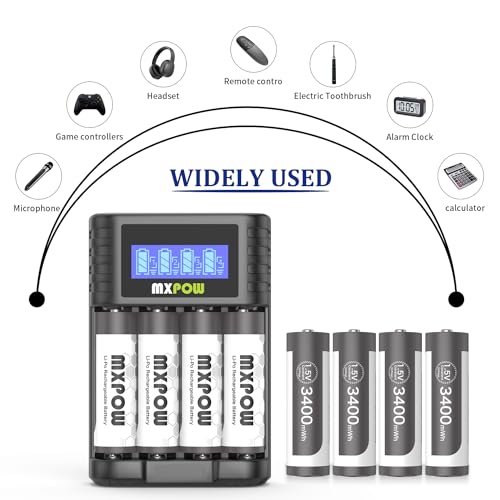 Lithium Batteries AA 8 Pack with Charger  3400mWh High Power Lithium 1 5V Rechargeable Li ion Batteries AA 1400  Cycles  LCD Charger 8Pack 3400mWh