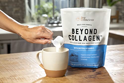 Live Conscious Beyond Collagen Multi Collagen Powder   Types I  II  III  V & X   Keto Friendly  Hydrolyzed Blend with Biotin & Vitamin C  2 Pack