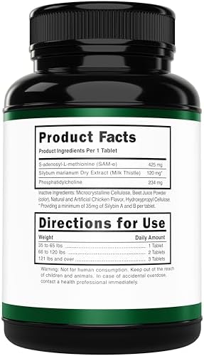 Liver Support for Dogs  30 Count  Dog Liver Supplement with S adenosyl L methionine  SAM e   & Silybum  Milk Thistle  Supplement for Large Dog  Third Party Tested & Non GMO   30 Chewable Tablets