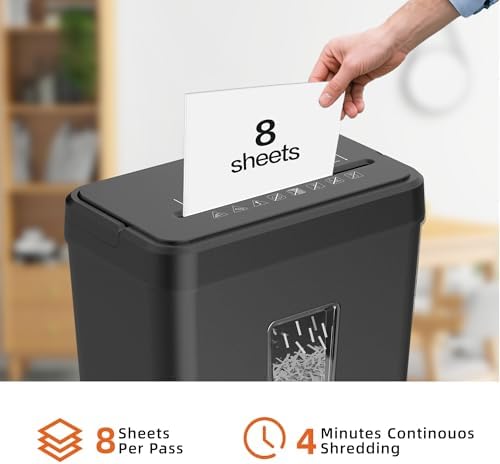 Locksworth 8 Sheet Paper Shredder  4 23 Gallon Cross Cut Shredder for Home Office  P 4 High Security Shredders for Credit Card Staple Clip  Portable Handle Design