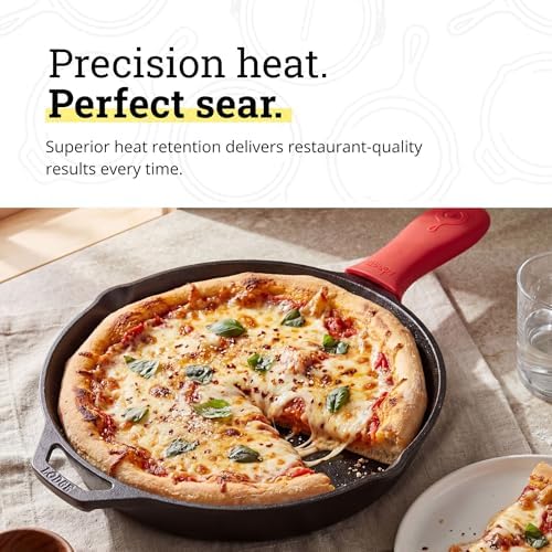 Lodge Seasoned Cast Iron Skillet 12 Inches   Quality Frying Pan for the Stove  Oven  Grill & Campfire   Includes Silicone Hot Handle Holder   Non Toxic  Nonstick & Long Lasting