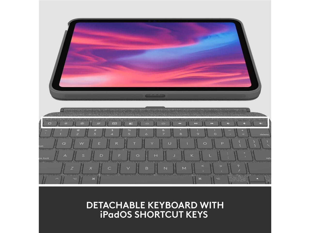 Logitech Combo Touch  Detachable iPad Keyboard Case  10th gen and A16  with Large Precision Trackpad  Full Size Backlit Keyboard  and Smart Connector Technology  Oxford Gray
