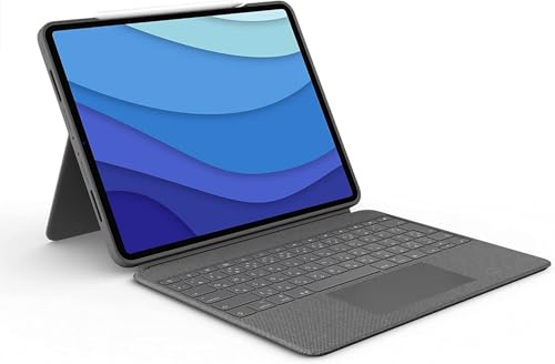 Logitech Combo Touch iPad Pro 12 9 inch 5th  6th gen   2021  2022 Keyboard Case  Detachable Backlit Keyboard with Kickstand  Click Anywhere Trackpad  Smart Connector   Oxford Gray  Renewed