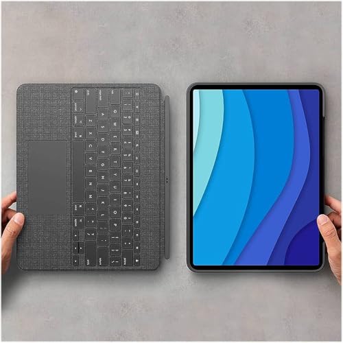 Logitech Combo Touch iPad Pro 12 9 inch 5th  6th gen   2021  2022 Keyboard Case  Detachable Backlit Keyboard with Kickstand  Click Anywhere Trackpad  Smart Connector   Oxford Gray  Renewed