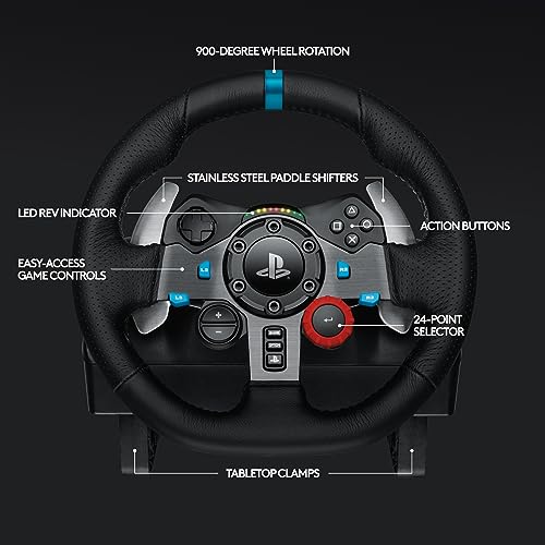 Logitech G29 Driving Force Racing Wheel and Floor Pedals  Real Force Feedback  Stainless Steel Paddle Shifters  Leather Steering Wheel Cover for PS5  PS4  PC  Mac   Black