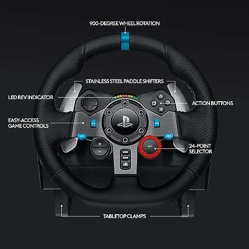 Logitech G29 Driving Force Racing Wheel and Floor Pedals  Real Force Feedback  Stainless Steel Paddle Shifters  Leather Steering Wheel Cover for PS5  PS4  PC  Mac   Black