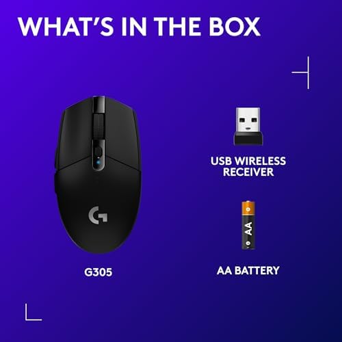 Logitech G305 Lightspeed Wireless Gaming Mouse  Hero Sensor  12 000 DPI  Lightweight  6 Programmable Buttons  250h Battery  On Board Memory  Compatible with PC  Mac   Black