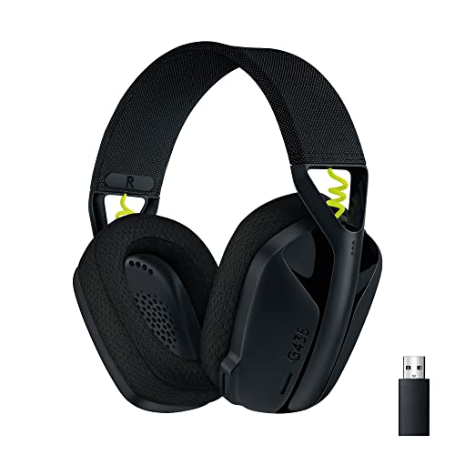 Logitech G435 LIGHTSPEED and Bluetooth Wireless Gaming Headset   Lightweight over ear headphones  built in mics  18h battery  compatible with Dolby Atmos  PC  Mobile   Black