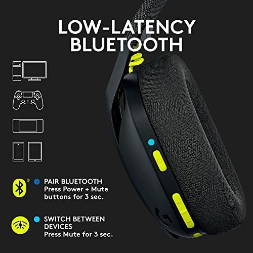 Logitech G435 LIGHTSPEED and Bluetooth Wireless Gaming Headset   Lightweight over ear headphones  built in mics  18h battery  compatible with Dolby Atmos  PC  Mobile   Black