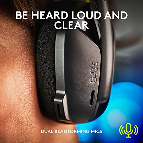 Logitech G435 LIGHTSPEED and Bluetooth Wireless Gaming Headset   Lightweight over ear headphones  built in mics  18h battery  compatible with Dolby Atmos  PC  Mobile   Black