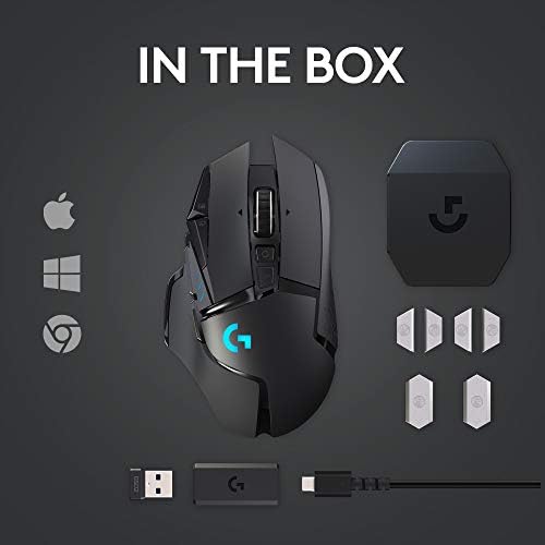 Logitech G502 Lightspeed Wireless Gaming Mouse with Hero 25K Sensor  PowerPlay Compatible  Tunable Weights and Lightsync RGB   Black