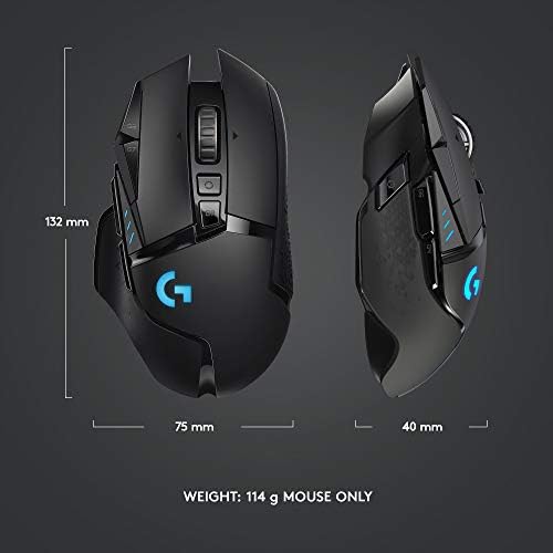 Logitech G502 Lightspeed Wireless Gaming Mouse with Hero 25K Sensor  PowerPlay Compatible  Tunable Weights and Lightsync RGB   Black