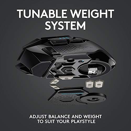 Logitech G502 Lightspeed Wireless Gaming Mouse with Hero 25K Sensor  PowerPlay Compatible  Tunable Weights and Lightsync RGB   Black