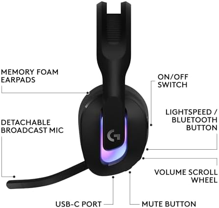 Logitech G522 Lightspeed Wireless Gaming Headset  Full Band Mic  Advanced Audio  Tri Connect  Lightspeed  Bluetooth  USB A to C   LIGHTSYNC RGB  for PC & Nintendo Switch/Switch 2   Black